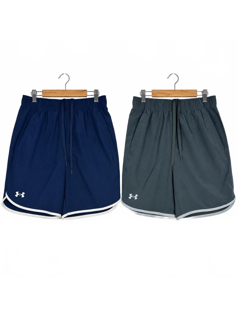 Under Armour Loose Fit Athletic Shorts Lot of 2 Size M Navy Gray Drawstring